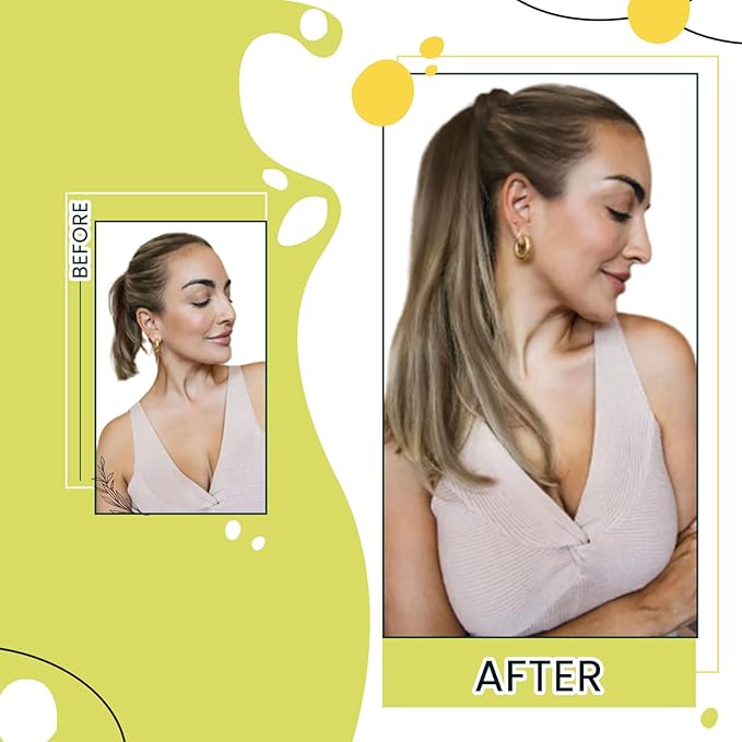 RUNATURE Ponytail Extension Human Hair, Balayage Human Hair Ponytail, Real Hair Ponytail Extension with Magic Paste, Easy to Install, 14 Inch 70g #4/27/4 Medium Brown to Honey Blonde Highlights