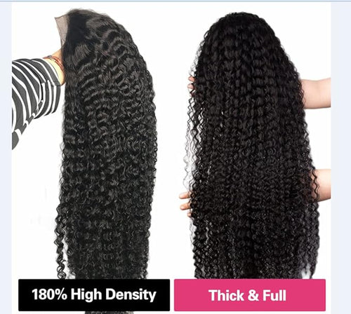 180% Density Deep Wave Lace Front Wigs Human Hair 13x4 Deep Wave Frontal Wig Curly Wigs for Women Pre Plucked with Baby Hair HD Transparent Lace Front Wigs(13x4 deep wave wig,20 Inch)