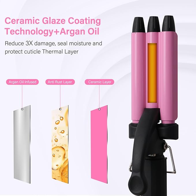 Mini Hair Crimper, janelove 1/2 Inch Beach Waves Curling Iron, Hair Waver for Short & Medium with 3 Ceramic Barrels, Home and Travel Friendly Crimper Hair Tool, Dual Voltage, 392℉ Fast Heating