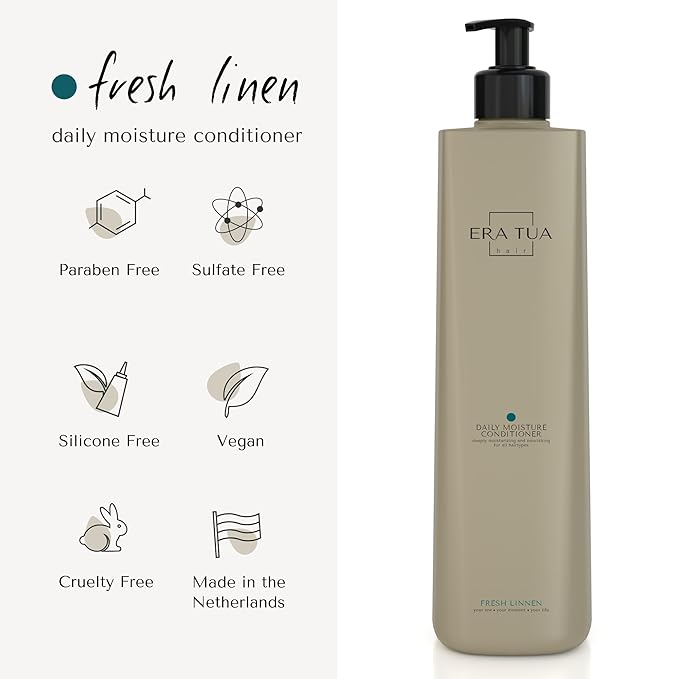 Fresh Linen Conditioner | Dutch Made & Formulated | Moisturizing & Repairing Conditioner for Dry, Damaged Hair | Uplifting Bergamot, Jasmine, argan oil & Rose Scent | 200 ml