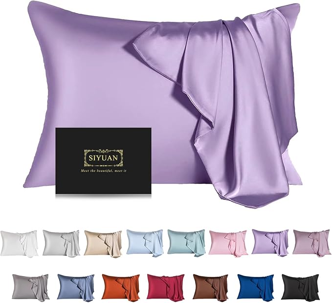 Mulberry Silk Pillowcase for Hair and Skin,Standard Size Cooling Silk Pillow Case with Hidden Zipper,Allergen Proof Dual Sides Soft Breathable Smooth Silk Pillow Cover for Women(Standard,Violet)