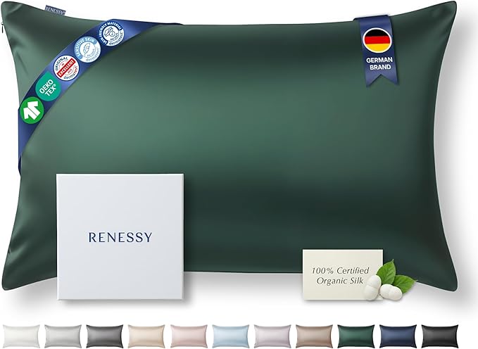 Premium Silk Pillowcase 100% Organic Mulberry Silk, 22 Momme, Grade 6A - Oeko-Tex Certified in Germany - Luxury for Hair & Skin, 1 Piece (Queen Size 20x30 Inches, Emerald Green)