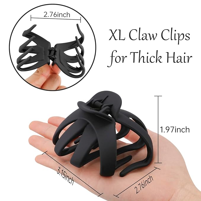Large Octopus Matte Jumbo Hair Clips for Thick Hair - 5 Pieces 3.15" Cute Giant Jaw Clips for Women