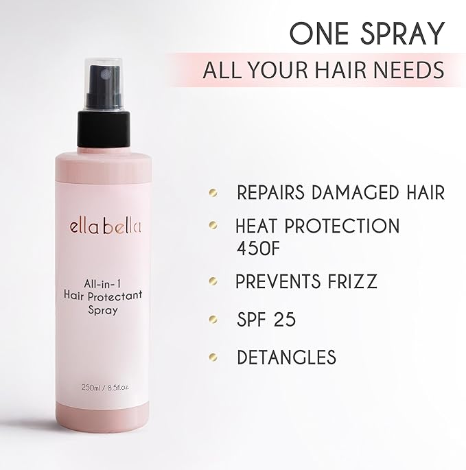 ELLA BELLA® 6-in-1 Hot Air Styler Pink & Heat Protectant Spray • Powerful Hair Dryer Set for Fast Curling, Volumizing, Straightening • Includes Travel Case • UV Shield & Nourishing Hair Care
