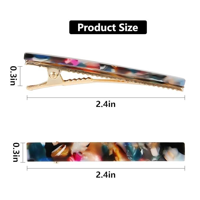 Cobahom 12 Pack Thick Hair Duckbill Metal Duck Teeth Hair Clips for Women - Chic Tortoise Shell Hair Pins in Red, White, Blue, and Pink (2.36 Inch)