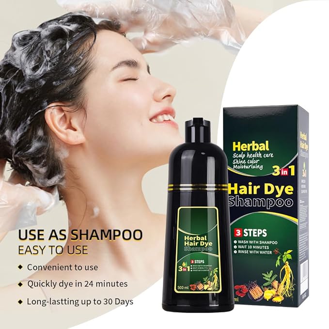 Wine Red Hair Dye Shampoo 3 in 1 Herbal Natural Dye Cover Gray, for Women/Men Hair Color for Grey Coverage (Wine Red)