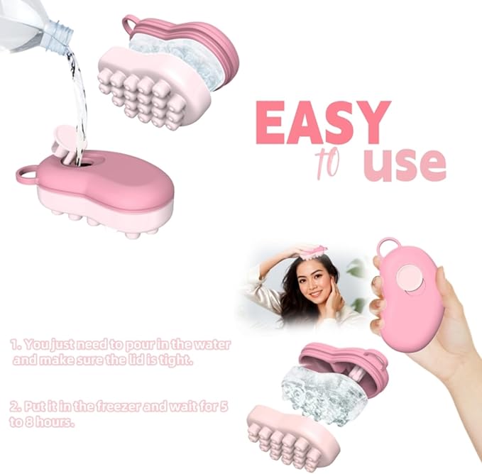 Scalp Ice Massager for Migraine Relief, Headache Care Ice Therapy Back to School Essentials, Stress & Hangover Natural Cooling Therapy Detachable Ice Compress Tool (Pink)