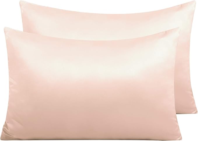 NTBAY Zippered Satin Pillow Cases for Hair and Skin, Luxury Queen Hidden Zipper Pillowcases Set of 2, 20x30 Inches, Pink