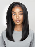 Yiroo Light Yaki Straight Wig Human Hair with Side Swept Bangs,7x5 Lace Front Bye Bye Knots Glueless Wig Human Hair Pre Plucked Pre Cut,Elastic Drawstring Wear and Go Wig for Women 150% Density 22Inch