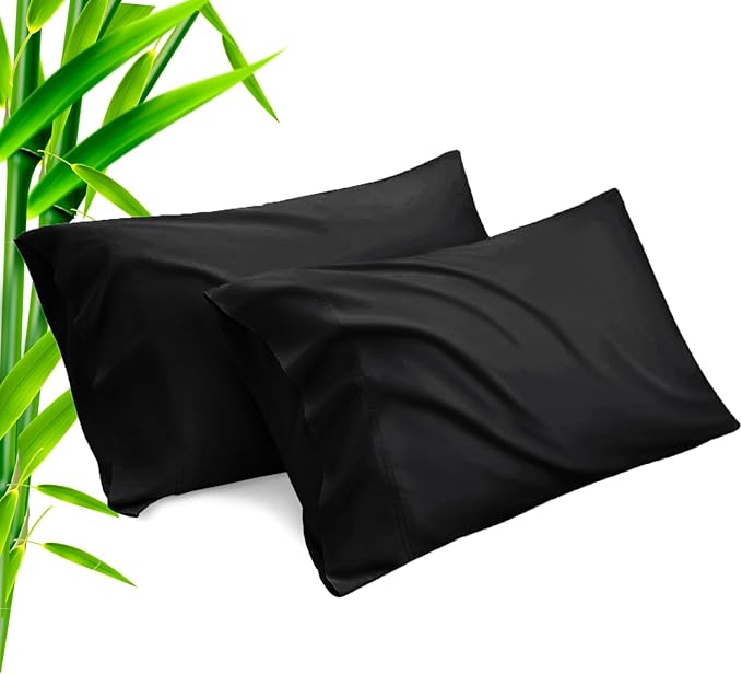 TELUS Black Pillow Cases Queen Size 2 Pack, Bamboo Rayon Cooling Pillowcases with Envelope Closure, Cool Breathable Pillow Case for Hot Sleepers & Night Sweats, 20x30 inches