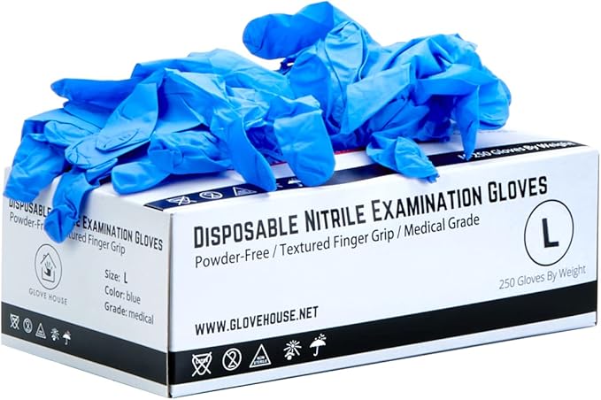 [250/Box] Glovehouse Nitrile Gloves, Medical Gloves, Powder-Free, Latex-Free, Disposable, Tattoo Artists & More
