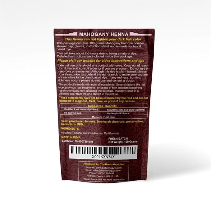 1 Pack Of Mahogany Henna Hair & Beard Color/Dye 100 Grams - Natural Hair Color, Plant-based Hair Dye - The Henna Guys