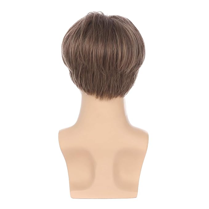 Kaneles Mens Brown Wig Short Straight Men Wigs Synthetic Wig Realistic Natural Middle Part Wigs for Men (Brown)