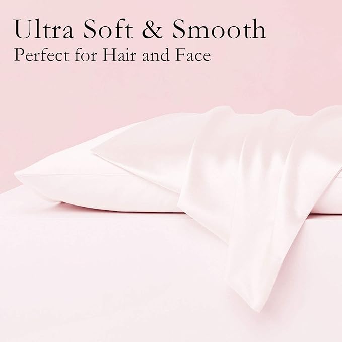 Silk Pillowcase for Hair and Skin 2 Pack 100% Mulberry Silk Bed Pillowcase Hypoallergenic Soft Breathable Both Sides Silk Pillow Case with Hidden Zipper, Pillow Cases (Queen, Light Pink)