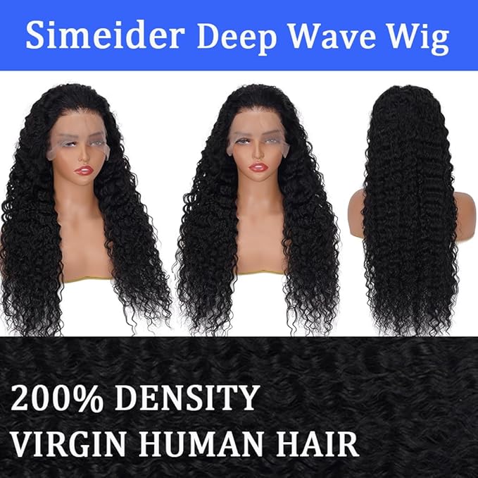34 Inch Deep Wave Human Hair Lace Front Wig - 13x6 HD Lace Frontal, 200 Density, Pre-Plucked With Baby Hair