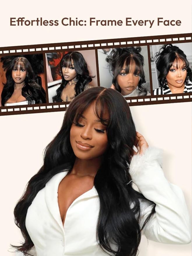 KLAIYI Pre Everything Glueless 13x4 Lace Front Wigs Human Hair Loose Body Wave Bye Bye Knots Pre Cut Lace Pre Bleached Pre Plucked 30S Ready to Wear And Go Frontal Wig with Natural Curtain Bang 18Inch