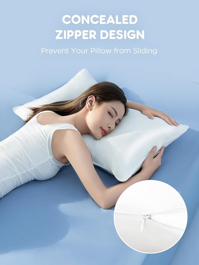 Mulberry Silk Pillowcase for Hair and Skin, SGMSILK 22 Momme Natural Silk Pillow Cases with Zipper, 6A Soft and Smooth Single Sided Pure Silk Pillow Cover (White, Standard 20"x26")