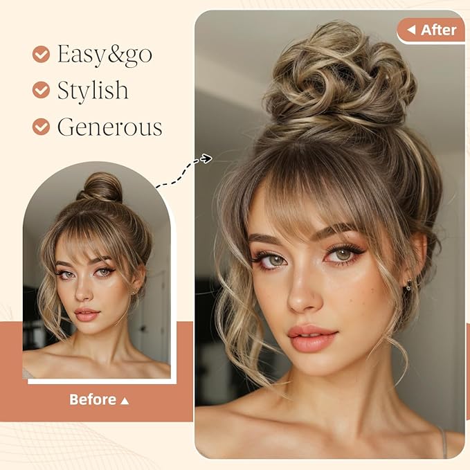 CJL HAIR 2PCS Messy Bun Hair Pieces Wavy Curly Synthetic Updo Chignon Fake Scrunchies Ponytail Extension for Women Black