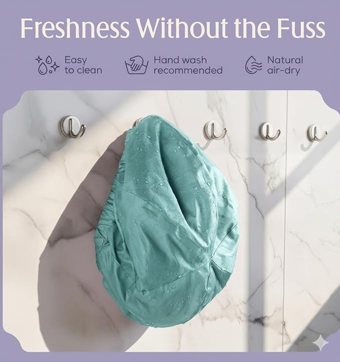 Premium Shower Cap for Women - 1000+ Showers, 100% Waterproof, Double-Sided, Large Shower Cap For Long Hair & Great For Curls (Anti-Frizz Terry Cloth Lining) Turquoise.