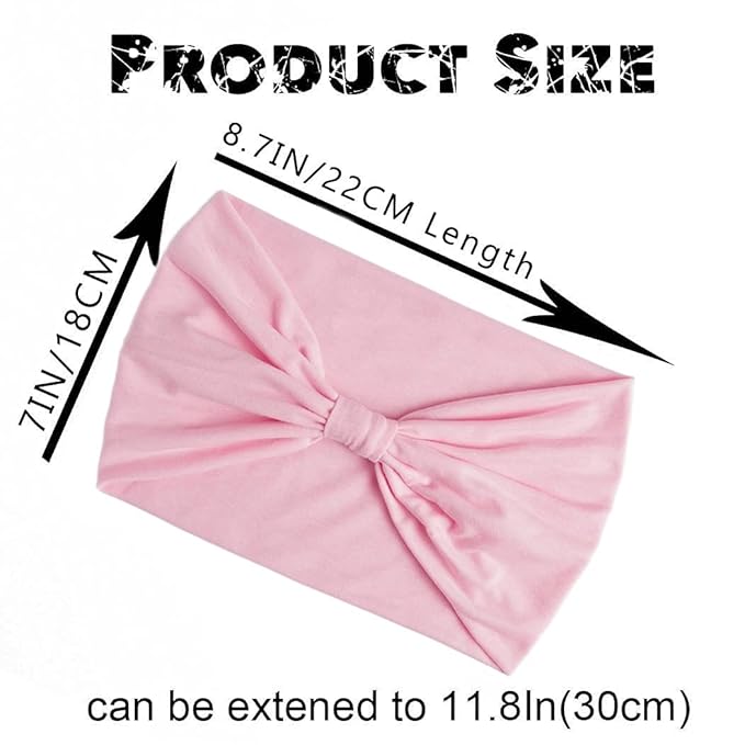 Wide Headbands Stretch Turban Knotted Hairbands Elastic Yoga Workout Sweatband Running Sport Head Scarf Large African Head Wraps for Women 4 Pcs (Set D)