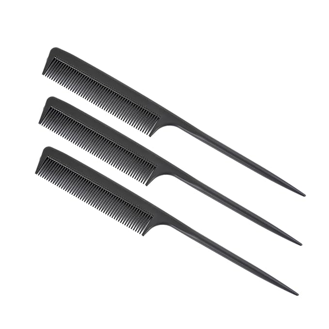 3-Piece Hair Comb Set: Fine Tooth, Root & Teasing Comb for Men & Women - Barbers Styling Tool (Black)