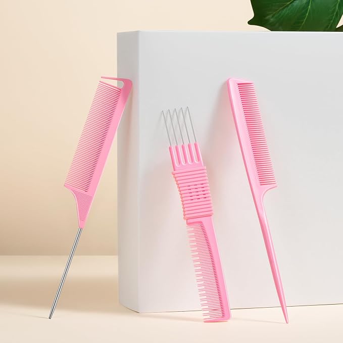 TsMADDTs Hair Combs Set, 3PCS Fine Tooth Rat Tail, Parting, Lift Teasing Combs for Women and Men Hair styling