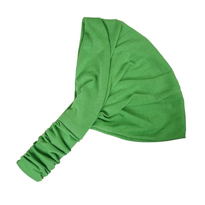 Motique Accessories Green Wide Cotton Head Band Solid Boho Yoga Style Soft Hairband
