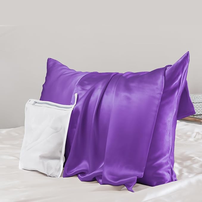 PROMEED 23 Momme Silk Toddler Pillowcase 13x18, Both Sides Highest Grade 6A+ Mulberry Silk Pillow Case Travel Size with Laundry Bag (Toddler/Travel-13 x18, Purple)