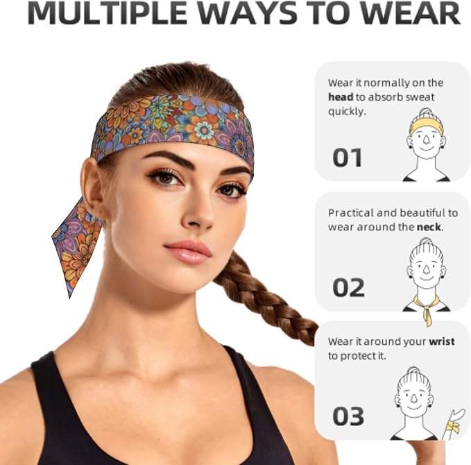 Sports Tie Headband Bandana Running Athletic Sweat Band Elastic Adjustable Sport Head Tie for Men Women Head Ties Ninja Tie Headbands Tennis Sweatbands Soccer Basketball Teams Running Head Band