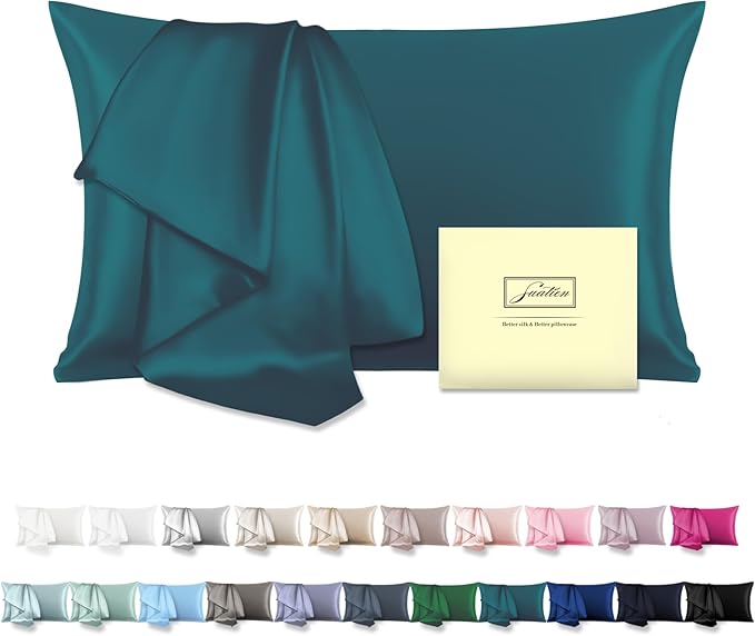 Mulberry Silk Pillow Cases Standard Size Silk Pillowcase with Zipper Soft Breathable Smooth Cooling Satin Silk Pillow Covers for Sleeping for Hair and Skin (Teal,20"X 26",1Pcs)