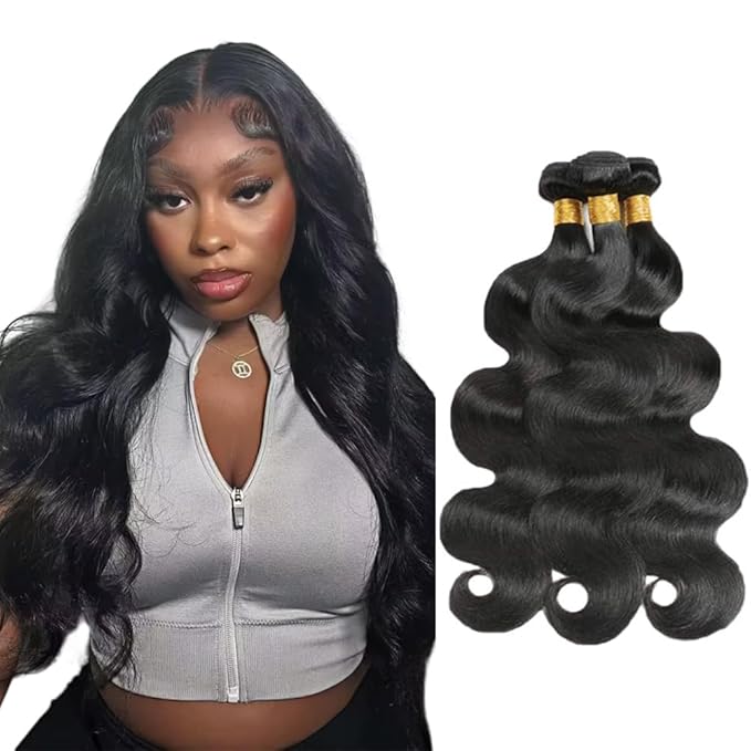 Natural Black Body Wave Human Hair Bundles Niegmeag Unprocessed Brazilian Virgin Remy Hair 3 Bundles 22 22 22 Inch Double Weft Soft and Silky Color 1B Body Wave Bundle Hair Weave
