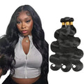Natural Black Body Wave Human Hair Bundles Niegmeag Unprocessed Brazilian Virgin Remy Hair 3 Bundles 22 22 22 Inch Double Weft Soft and Silky Color 1B Body Wave Bundle Hair Weave