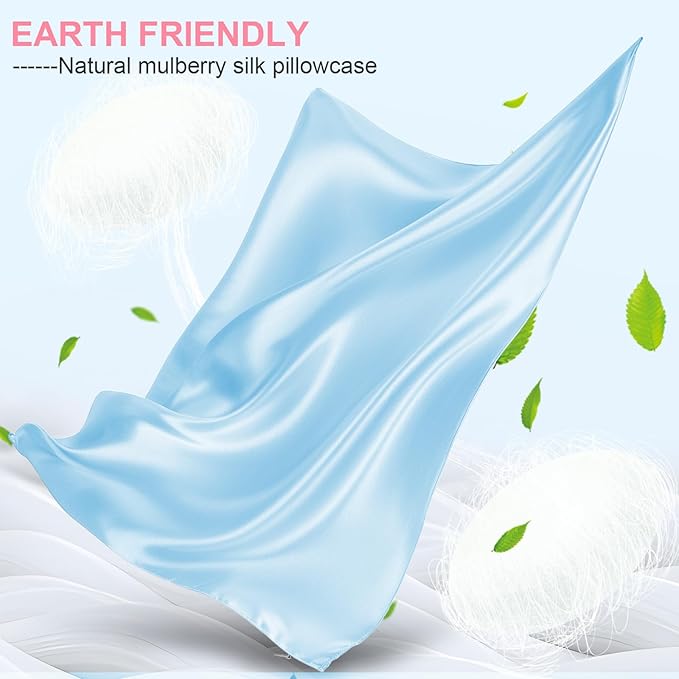 Mulberry Silk Pillow Cases King Size with Hidden Zipper, Ultra Smooth and Soft Breathable Cooling Silk Satin Pillowcase for Hair and Skin, Gifts for Women Men (Sky Blue, 20x36 Inches, 1 Pack)