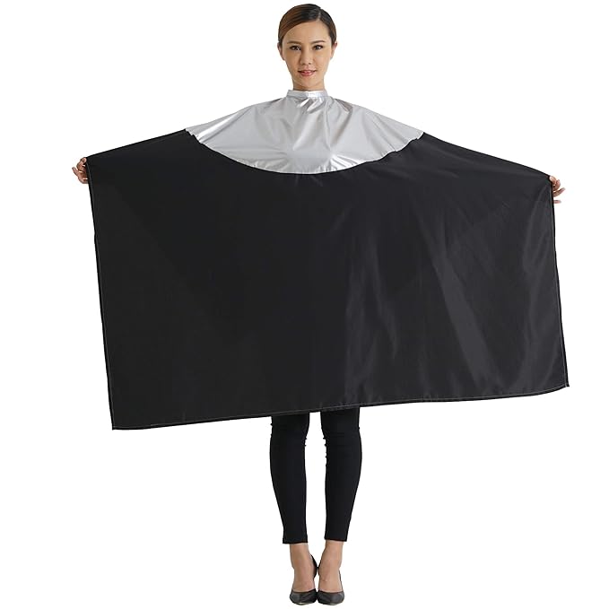 Professional Salon Cape Polyester Haircut Apron Shampoo & Chemical Resistant Haircut Cape,54”x62”,Silver & Black,C007011C-S