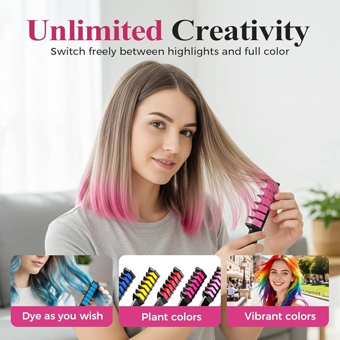 Festive Fun Hair Chalk Combs, Temporary Hair Dye Chalk Comb, Instant Hair Color Comb Washable Quick Dry Vibrant Temporary Color for All Ages for Birthday Party, Christmas Gifts (6 Colors) (6pcs)