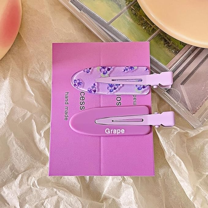 2 Pcs Cute fruit hair clip for Women Girls thick,thin hair.No Bend No Crease Hair Clips for styling sectioning hair barretters fine (grape purple)