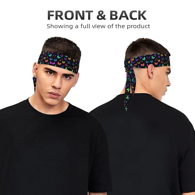 Men's Women Black Colorful Monarch Butterfly Sports Sweatband Multipurpose Novelty Head Ribbon Headdress for Yoga Athletic Spa