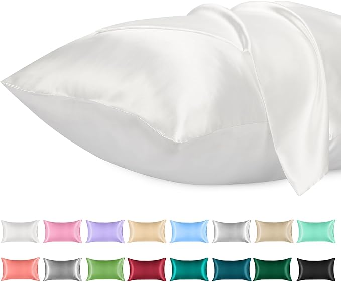 Lirex Satin Pillowcase for Hair and Skin, Super Soft and Cooling Similar to Silk, 2 Pack Standard Size 20"X 26" Pillow Cases with Envelope Closure, Gifts for Women Men, White