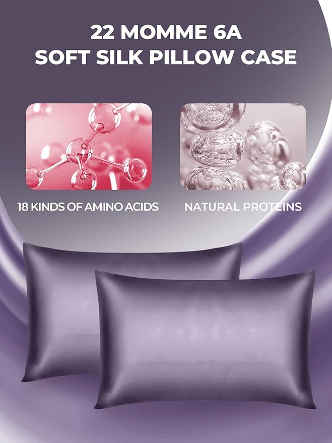 Mulberry Silk Pillowcase for Hair and Skin, SGMSILK 22 Momme Natural Silk Pillow Cases with Zipper, 6A Soft and Smooth Single Sided Pure Silk Pillow Cover (Dark Purple, Queen 20"x30")