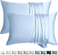 100% Silk Pillow Cases 2 Pack King Size Mulberry Silk Pillowcase for Hair and Skin Set of 2 Highest Grade 6A Silk Soft Breathable Cooling with Hidden Zipper, Sky Blue