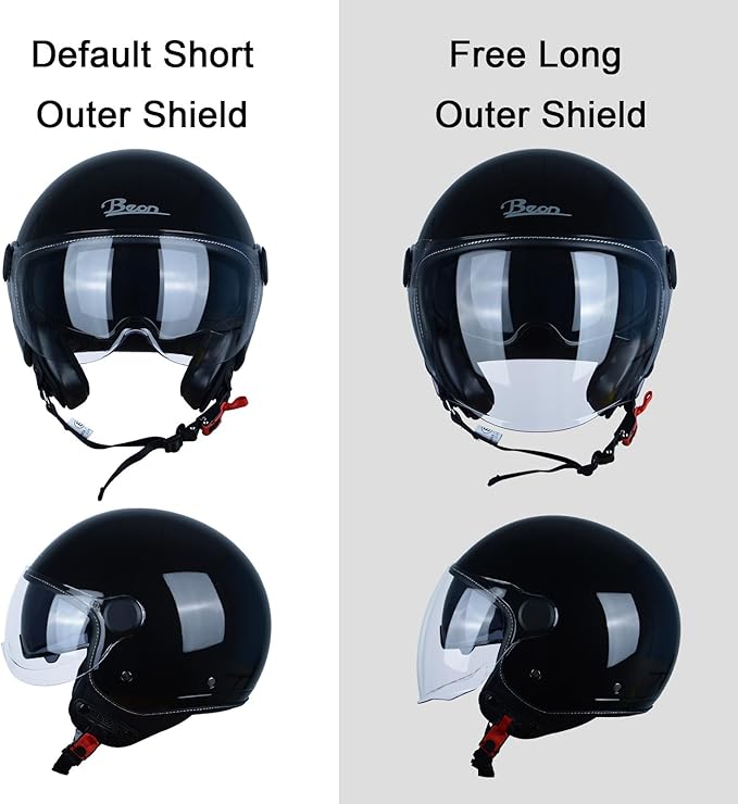 Open Face Motorcycle Helmet for Adults, DOT Approved,3/4 Retro Vespa Helmet, Dual Visors Men's and Women's Motorbike Casco for Moped Cruiser Bobber and Chopper