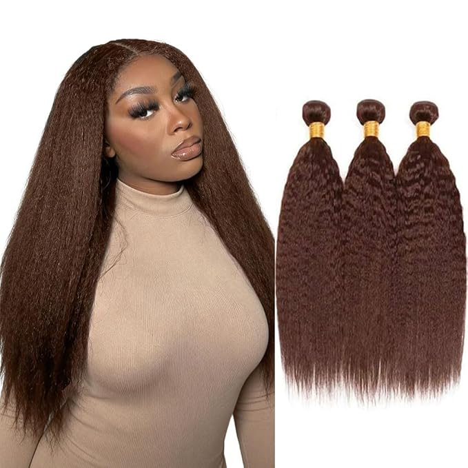 Brown Bundles Human Hair Chocolate Brown Yaki Straight Bundles 24 26 28 Inch Niegmeag Virgin Remy Hair Extensions Double Weft Color 4 Bundle Hair Weave