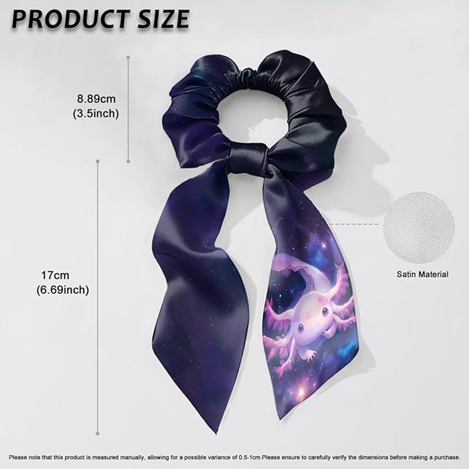 Axolotl Cute Hair Scrunchies with Ribbon Pack Of 2 Starry Sky Bow Scrunchy for Women Girls Trendy Knotted Bow No Damage Ponytail Holder Hair Band