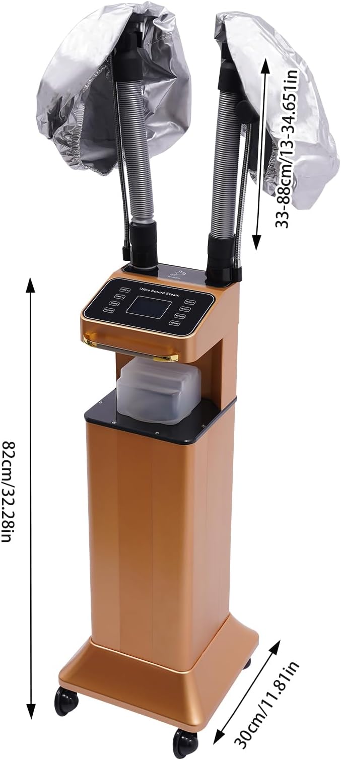 Nano Hair Steamer Professional Ozone Hair Steamer 650W 110V Multifunctional Hair Dyeing Machine with Timer & Adjustable Temperature, Standing Micro Mist Hair Processor for Beauty Salon (Gold)