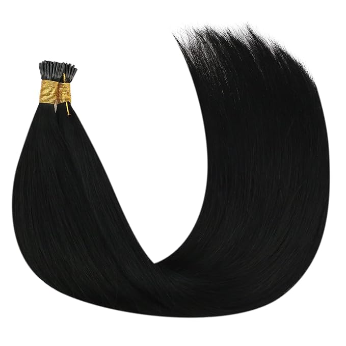 YoungSee I Tips Hair Extensions Human Hair Black Itip Hair Extensions Real Human Hair Jet Black 14 Inch 50g I Tip Hair Extension for Short Hair Easy to Wear 80s Remy Human Hair