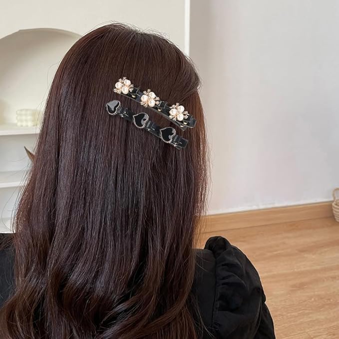 12PCS Sparkling Crystal Stone Braided Hair Clips, Braided Hair Clips for Women and Girls, Shiny Flower Rhinestone Hair Clip, Braided Duckbill Hair Clip With Crystal Hair Accessories for Styling