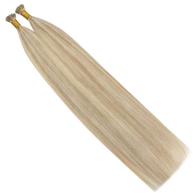 YoungSee I Tip Hair Extensions Human Hair Blonde Itip Hair Extensions Real Human Hair Ash Blonde Highlights Bleach Blond I Tip Hair Extension 22 Inch 50s 50g I-Tip Real Human Hair Extension