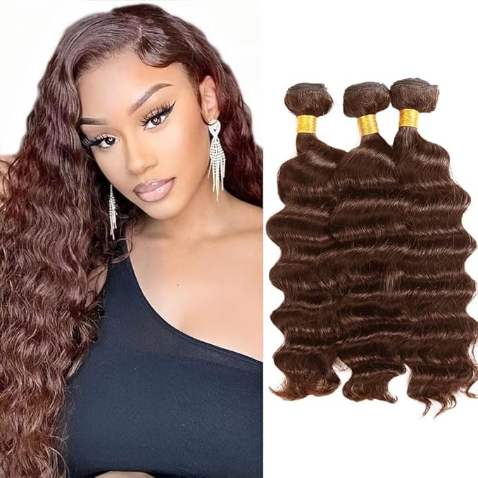 Brown Deep Wave Bundles Color 4 Human Hair Bundle Mixed Length 3 Bundles 20 22 24 Inch Double Weft Chocolate Brown Deep Wave Bundle Hair Weave