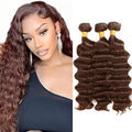 Brown Bundles Human Hair Color 4 Deep Wave Bundles 24 26 28 Inch Niegmeag Virgin Soft and Sikly Remy Hair Extensions Double Weft Color 4 Bundle Hair Weave
