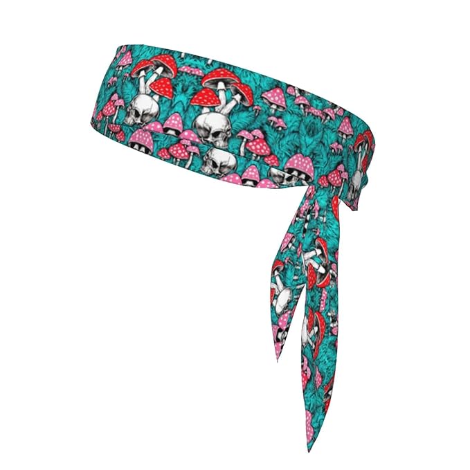 Men's Women Green Leaf Trippy Mushroom Eye Skull Sports Sweatbands Multipurpose Novelty Head Ribbon Headdress for Yoga Workout Shower